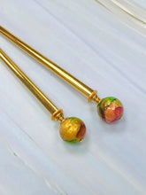 Load image into Gallery viewer, Peachy Keen 24k gold hair stick, Venetian Art Glass hair stick, shawl pin