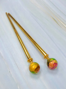 Peachy Keen 24k gold hair stick, Venetian Art Glass hair stick, shawl pin