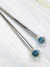 Load image into Gallery viewer, Blue Boro Art Glass Hair Sticks, hand made hair sticks, glass shawl pins