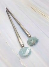 Load image into Gallery viewer, Aquamarine Gemstone Stainless Steel Hair Sticks, Gemstone Hair Pins