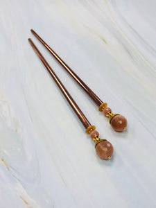 Peach Moonstone Gemstone Hair Sticks, Rose Gold Hair Pins, shawl pin, sweater pin,