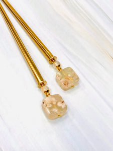Cherry Blossom Agate Gemstone Hair Sticks, Gold Gemstone Hair Pin, shawl pin