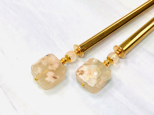 Cherry Blossom Agate Gemstone Hair Sticks, Gold Gemstone Hair Pin, shawl pin