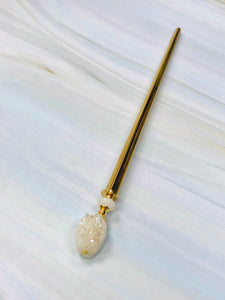 White Druzy Gemstone Hair Sticks, Luxury Wedding Hair Pins