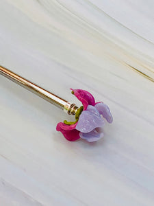 Elegant Pink Art Glass Iris Flower Luxury Hair Stick, Shawl Pin
