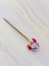 Load image into Gallery viewer, Elegant Pink Art Glass Iris Flower Luxury Hair Stick, Shawl PinElegant Art Glass Iris Flower Luxury Silver Hair Stick, Sterling Silver