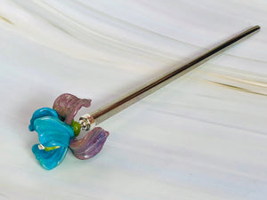 Elegant Art Glass Purple Iris Luxury Flower Hair Stick, Shawl Pin