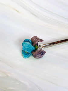 Elegant Art Glass Purple Iris Luxury Flower Hair Stick, Shawl Pin