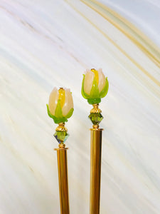 Budding Blooms Gold Art glass hair stick, hand made flower hair stick, shawl pin, sweater pin,
