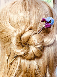 Elegant Pink Art Glass Iris Flower Luxury Hair Stick, Shawl Pin