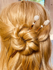 White Druzy Gemstone Hair Sticks, Luxury Wedding Hair Pins