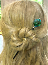 Load image into Gallery viewer, Teal and Green Blown Glass hair stick, hand made hair stick, shawl pin
