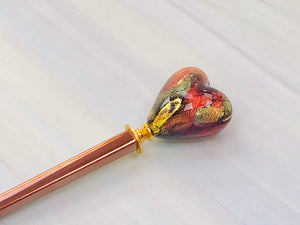 Venetian Art Glass Heart hair stick, hand made hair stick, shawl pin