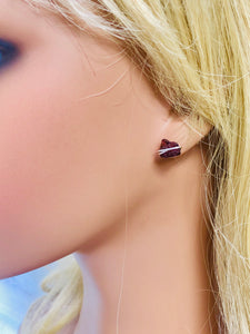 Raw Garnet Post Earrings, dainty raw Garnet stud earrings, artisan Garnet earrings