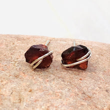 Load image into Gallery viewer, Raw Garnet Post Earrings, dainty raw Garnet stud earrings, artisan Garnet earrings