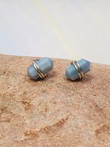 Blue Peruvian Opal Post Earrings, Opal stud earrings, artisan Opal earrings