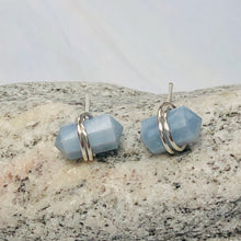 Load image into Gallery viewer, Blue Peruvian Opal Post Earrings, Opal stud earrings, artisan Opal earrings