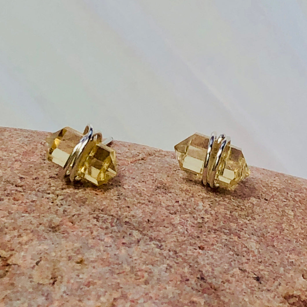 Citrine Crystal Post Earrings, dainty Citrinestud earrings, artisan Citrine earrings
