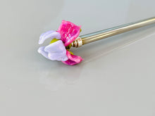 Load image into Gallery viewer, Elegant Art Glass Iris Flower Luxury Silver Hair Stick, Sterling Silver