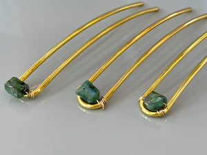 Genuine Emerald Gemstone Hair Pin, Luxury Hair Pin, Emerald Hair Fork, Silver Wedding hair stick