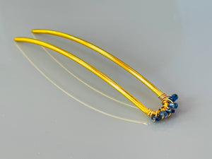 Genuine Sapphire Gemstone Hair Pin, Luxury Hair Accessory, Sapphire Hair Fork, Gold Wedding hair stick