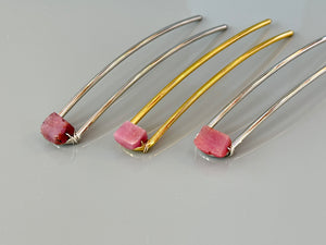 Genuine Pink Sapphire Gemstone Hair Pin, Luxury Hair Pin, Sapphire Hair Fork, Gold Wedding hair stick