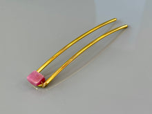 Load image into Gallery viewer, Genuine Pink Sapphire Gemstone Hair Pin, Luxury Hair Pin, Sapphire Hair Fork, Gold Wedding hair stick