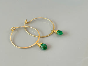 14k gold Genuine Emerald earrings handmade Emerald gold Hoop earrings