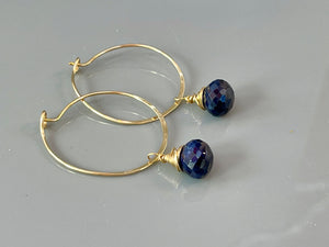 14k gold genuine Sapphire earrings handmade Sapphire gold hoop earrings