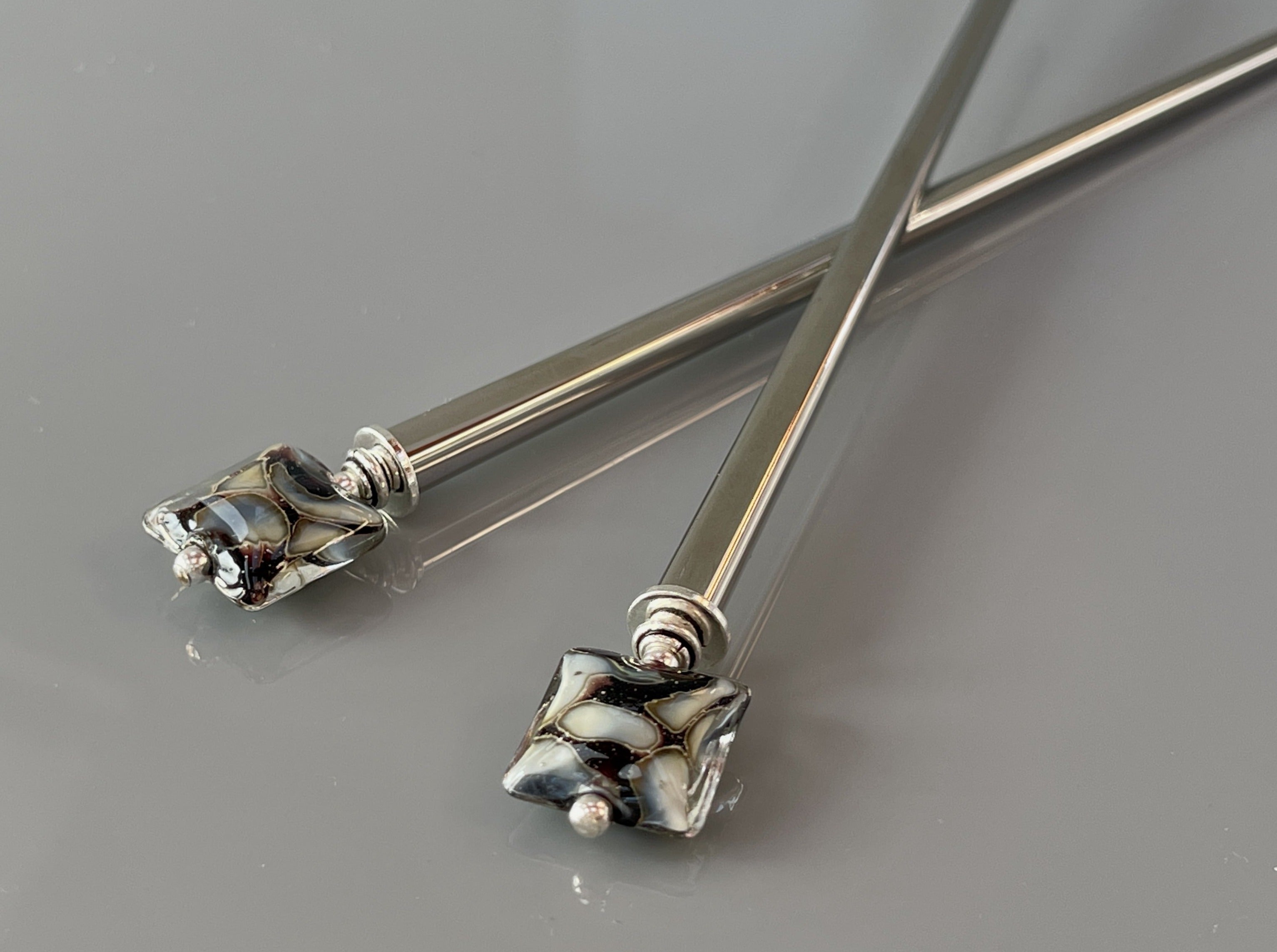 Contemporary Art Glass Hair Sticks, Modern hair sticks, Raku glass shawl pins