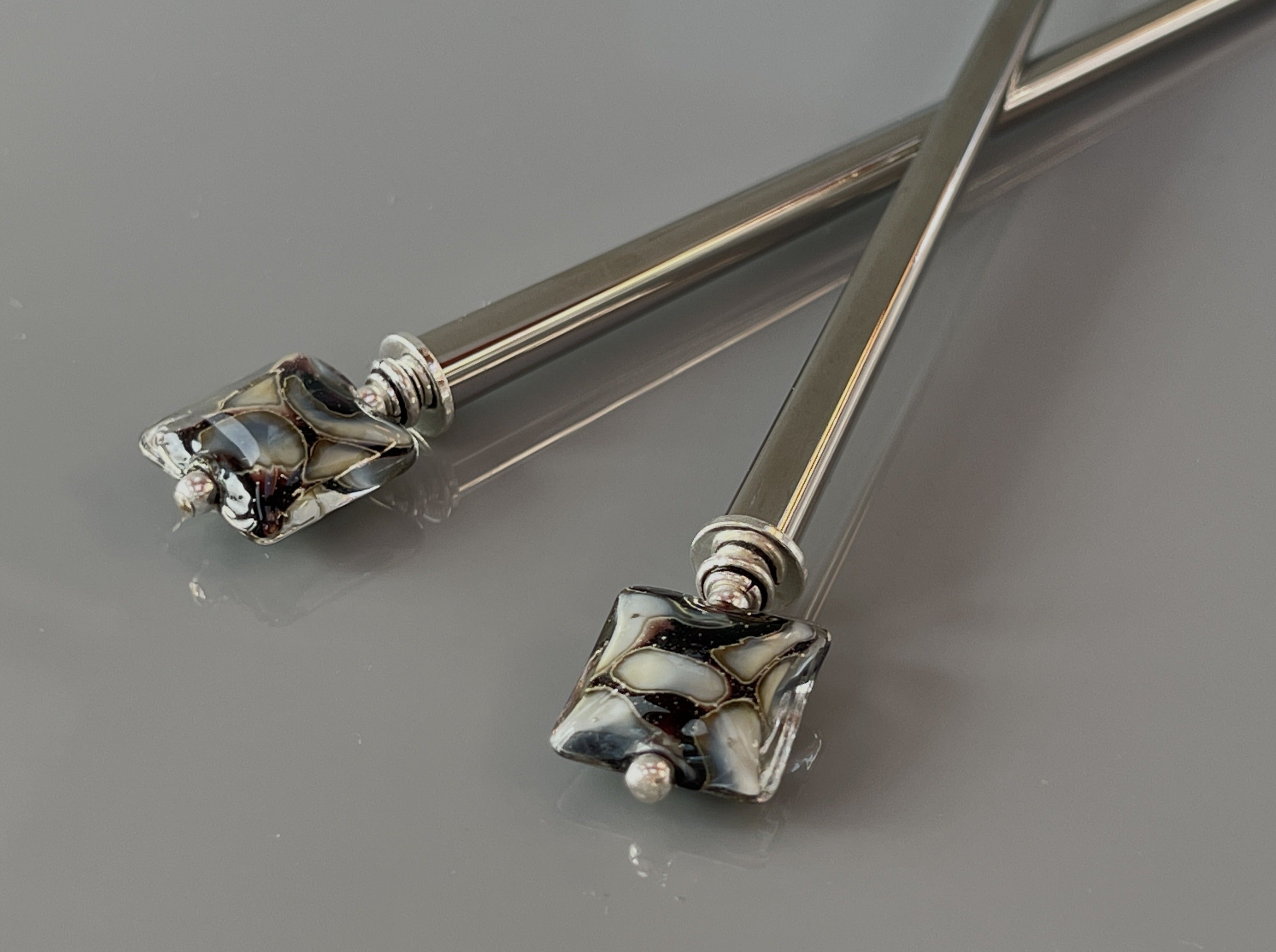 Contemporary Art Glass Hair Sticks, Modern hair sticks, Raku glass shawl pins