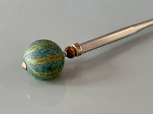Load image into Gallery viewer, Artisan tigers eye and borosilicate art glass hair stick, art glass shawl pin