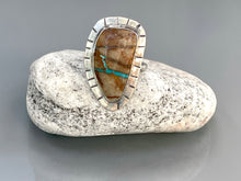 Load image into Gallery viewer, Silver Turquoise Statement Ring OOAK Ribbon Turquoise Ring 6 3/4 6.75 Southwest Jewelry