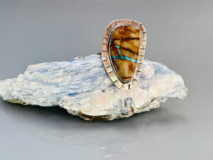 Silver Turquoise Statement Ring OOAK Ribbon Turquoise Ring 6 3/4 6.75 Southwest Jewelry