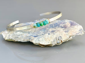 Faceted Turquoise Cuff Bracelet Boho Matte White Gold Turquoise Cuff Bracelet