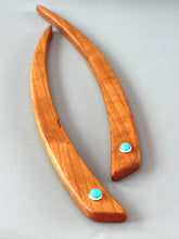 Load image into Gallery viewer, Cherry and Turquoise gemstone wood hair sticks, wooden hair sticks