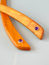 Load image into Gallery viewer, Cherry and Amethyst gemstone wood hair sticks, wooden hair sticks