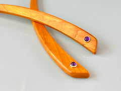 Cherry and Amethyst gemstone wood hair sticks, wooden hair sticks