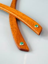 Load image into Gallery viewer, Mahogany and Malachite wood hair sticks, wooden hair sticks, silver gemstone hair sticks