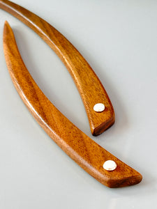 Walnut and Rose Quartz gemstone wood hair sticks, silver wooden hair sticks