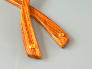 Tulipwood and Citrine gemstone wood hair sticks, wooden hair sticks