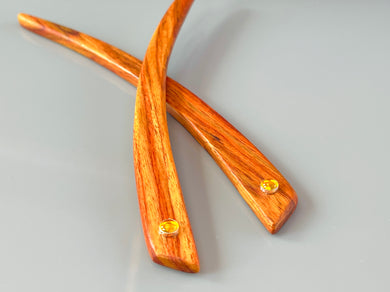 Tulipwood and Citrine gemstone wood hair sticks, wooden hair sticks