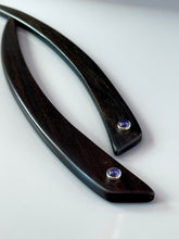 Load image into Gallery viewer, Ebony and Genuine Iolite hair sticks, silver opal gemstone luxury hair stick