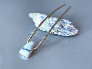 Silver Hair Pin, Blue Opal Sterling Silver Hair Pin OOAK unique hair pin, modern metal hair pin