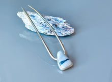 Load image into Gallery viewer, Silver Hair Pin, Blue Opal Sterling Silver Hair Pin OOAK unique hair pin, modern metal hair pin