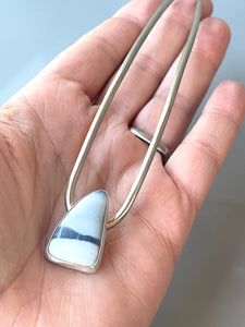 Silver Hair Pin, Blue Opal Sterling Silver Hair Pin OOAK unique hair pin, modern metal hair pin