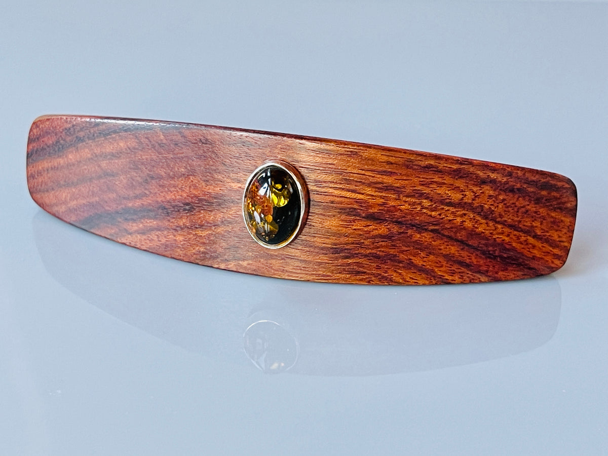 Large barrette Caribbean Rosewood Genuine Baltic Amber  display picture 2