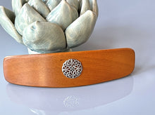 Load image into Gallery viewer, Large Cherry Celtic barrette wood barrette Sterling Silver barrette, Celtic hair clip