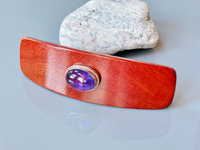 Load image into Gallery viewer, Large Pink Ivory Amethyst Silver Gemstone barrette, Unique Amethyst Gemstone Barrette