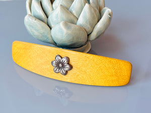 XL Satinwood Sterling Silver Flower barrette, Barrette for Thick Hair Silver Hair clip